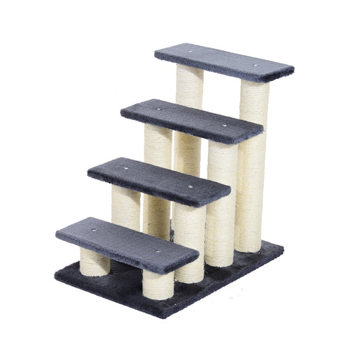 Cat Trees 4 Tier Pet Stairs Dog Cat 4 Steps Kitty Scatching Post Cat Scratch Furniture Dark Grey