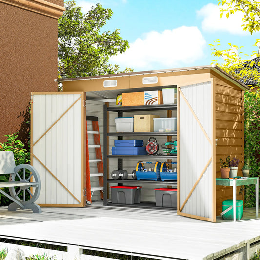 8 x 4FT Galvanized Metal Garden Storage Shed, Double Doors, 2 Vents, Yellow Sheds Yellow at Gallery Canada