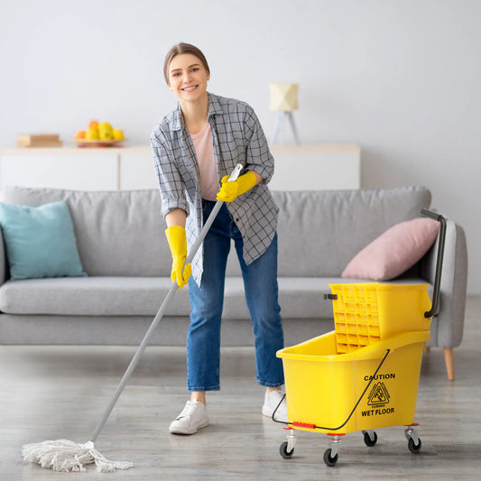 Mop Bucket with Wringer on Wheels, 38 Quart, Yellow Household Supplies Yellow at Gallery Canada