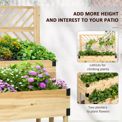 Raised Garden Bed with Trellis, 2 Tier Wooden Elevated Planter Box, for Vegetables, Flowers, Herbs, Natural at Gallery Canada