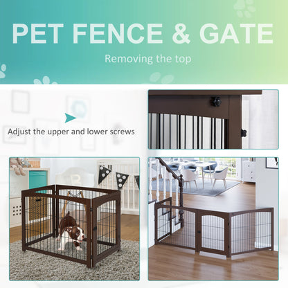 Wooden Decorative Dog Cage Pet Crate Fence Side Table Small Animal House with Tabletop, Lockable Door, Brown at Gallery Canada