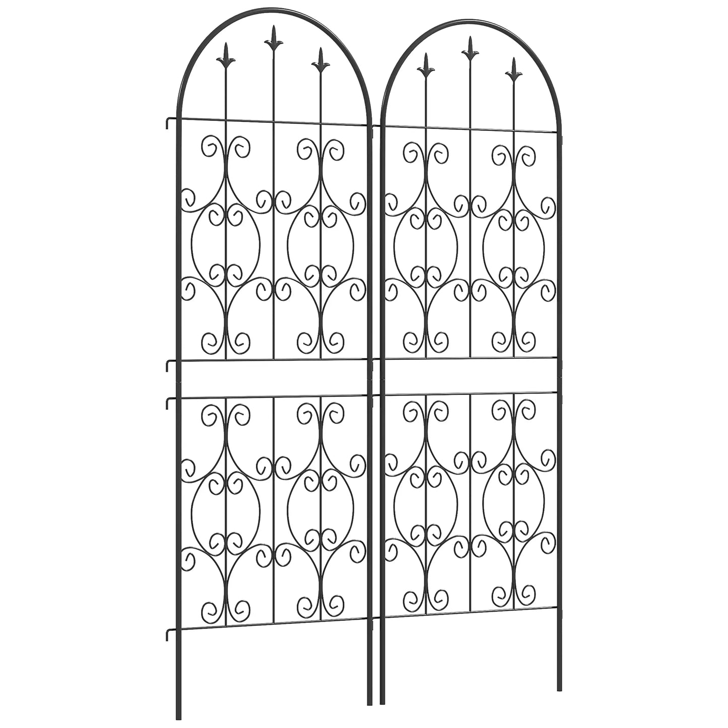 Metal Garden Trellis Set, Scrollwork Design, 150 x 50 cm, Black Plant Stands at Gallery Canada