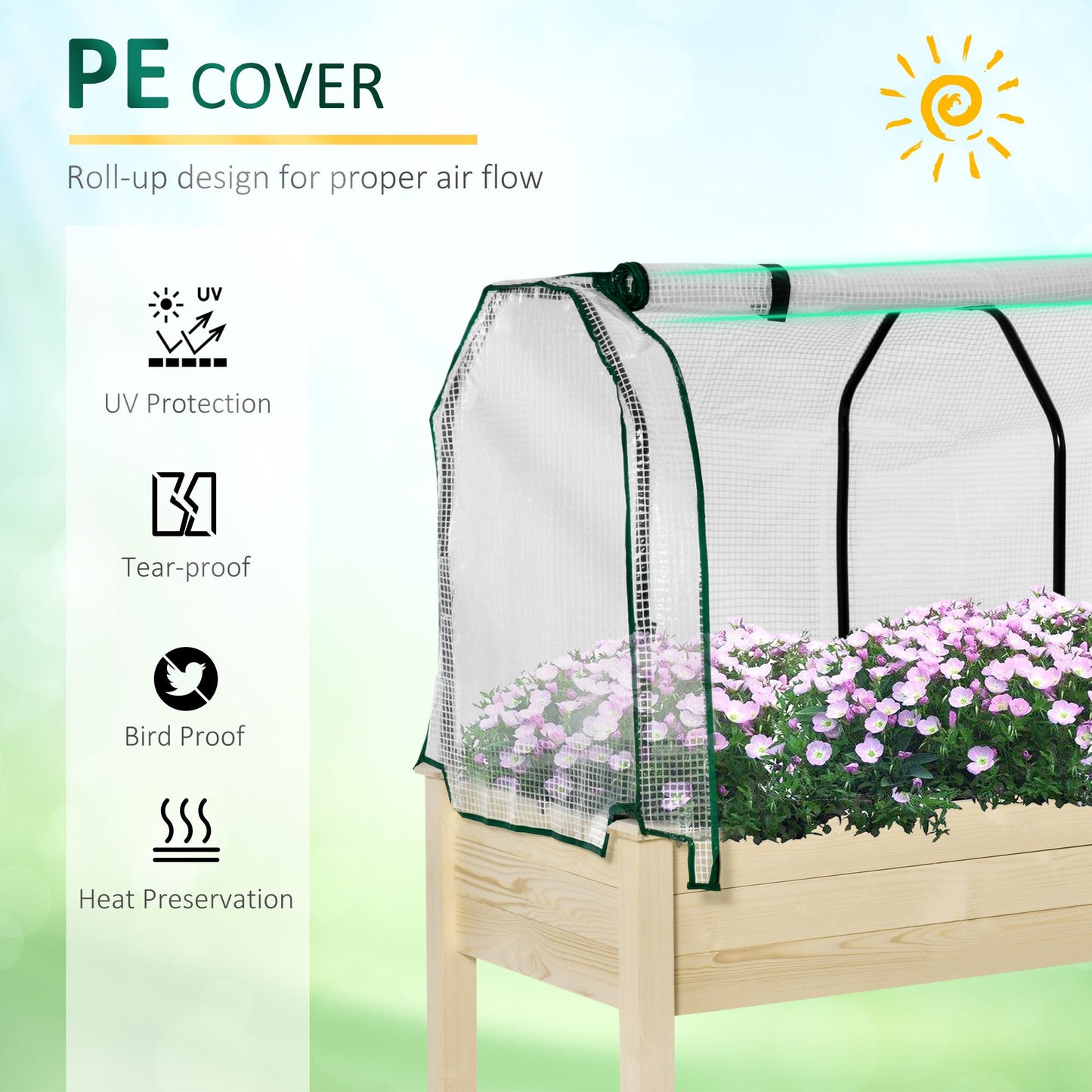 Raised Garden Bed with PE Greenhouse Cover Outdoor Elevated Wood Planter Box for Herbs and Vegetables, Use for Patio, Backyard, Balcony, 48 x 22 x 46 inch, Natural at Gallery Canada