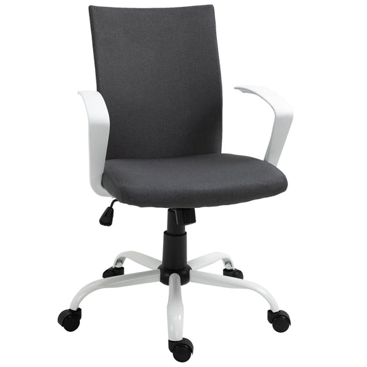 Mid Back Office Chair Linen Swivel Computer Desk Chair Task Chair with Wheels, Arm, Tilt Function, Charcoal Grey at Gallery Canada