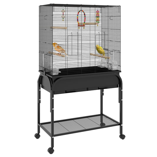 51" Bird Cage for Budgies Canaries Finches Lovebirds Parakeets with Rolling Stand, Toys, Black - Gallery Canada