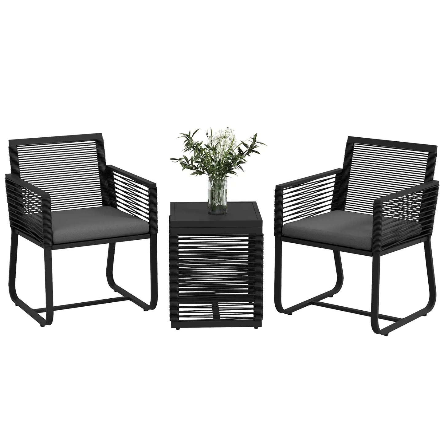 3-Piece PE Rattan Bistro Set, Seat Cushions, Tempered Glass Table, Black Bistro Sets at Gallery Canada