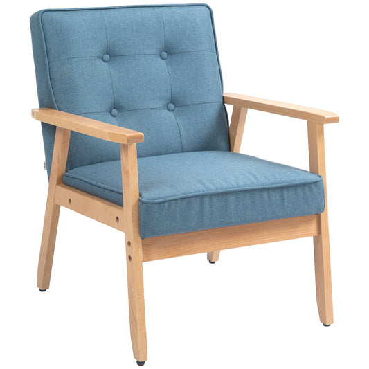 Modern Armchair Fabric, Accent Chair with Tufted Back, Wood Legs and Thick Padding for Living Room, Bedroom, Blue at Gallery Canada