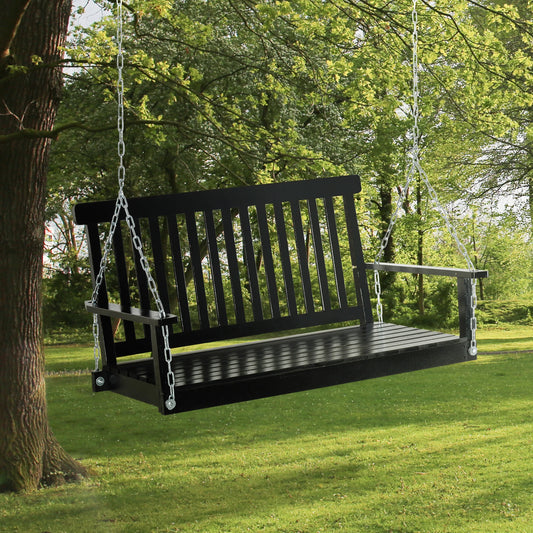 2-Seater Patio Swing Chair, Fir Wooden Porch Swing, Outdoor Garden, Black Hanging Porch Swings Black at Gallery Canada