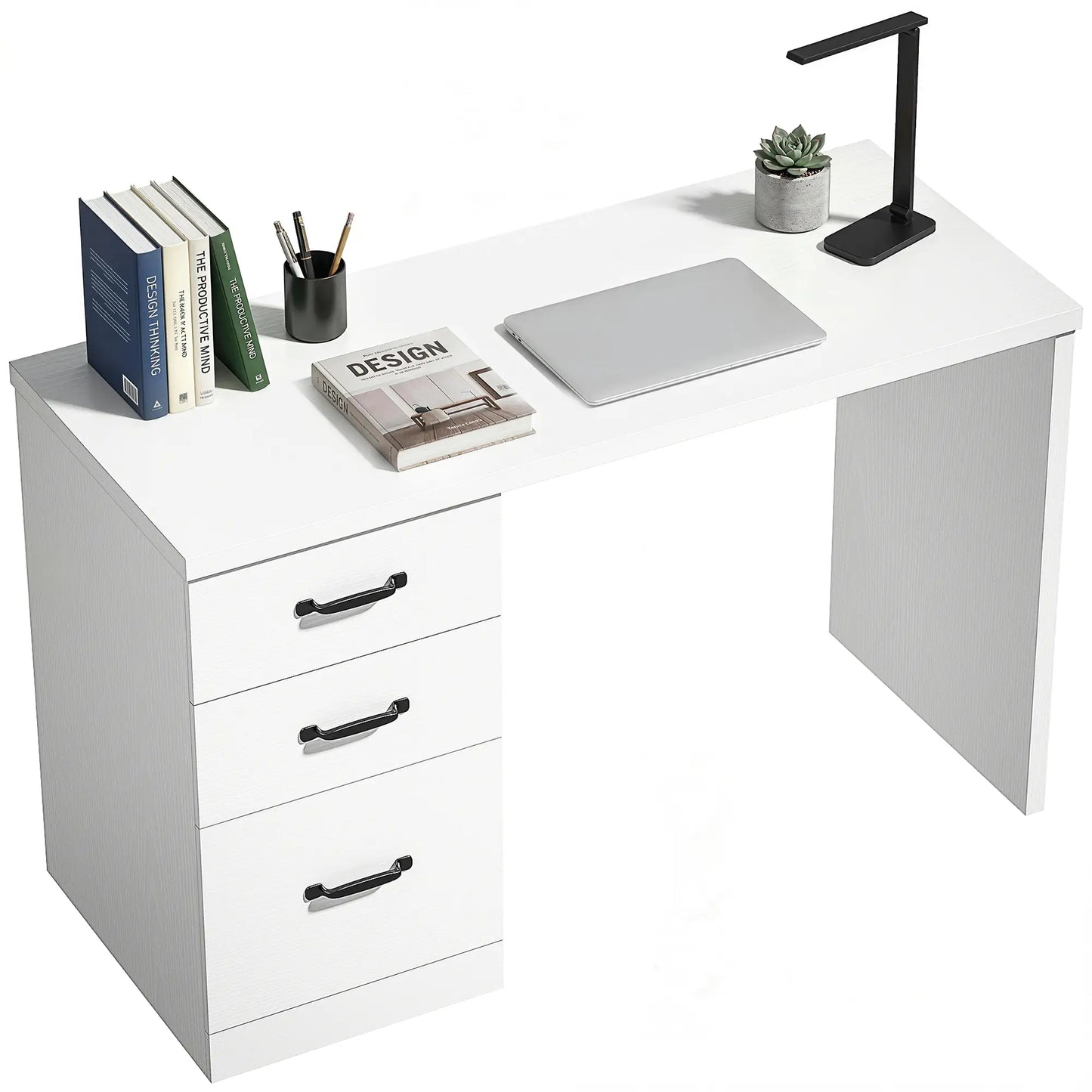 Computer Desk With 3 Drawers, 47", Adjustable Hanging Rails, White Writing Desks at Gallery Canada