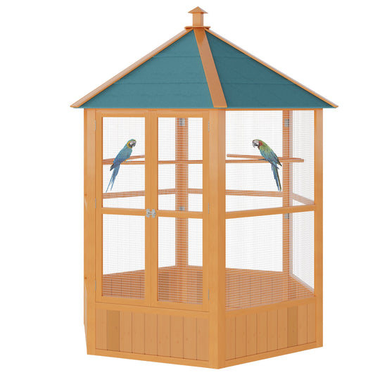 70"H Wooden Bird Cage Hexagonal Outdoor Aviary with Doors - Gallery Canada