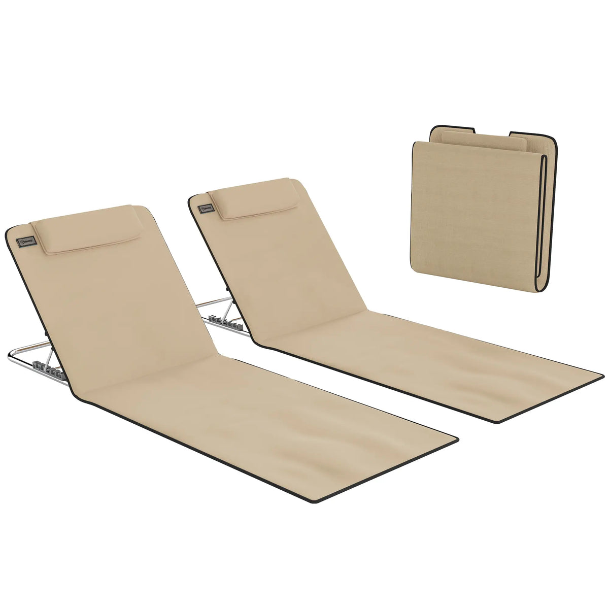 Beach Lounge Chair Set, 2 Pieces, Folding Chaise, Beige