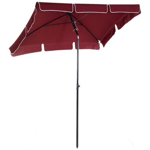 6.5x4ft Rectangle Patio Umbrella Aluminum Tilt Adjustable Garden Parasol Sun Shade Outdoor Canopy Wine Red