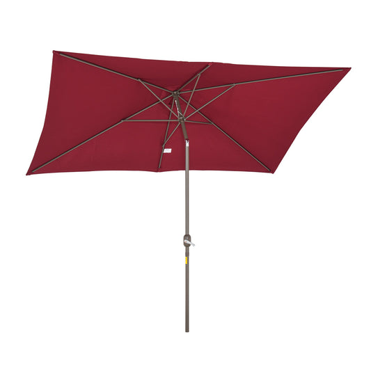 6.5x10ft Patio Umbrella, Rectangle Market Umbrella with Aluminum Frame and Crank Handle, Garden Parasol Outdoor Sunshade Canopy, Wine Red - Gallery Canada