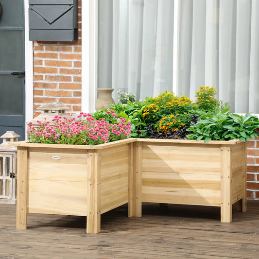 Raised Wooden Garden Bed, Elevated Planter Box with Legs, L-Shaped, Natural Wooden Planter Boxes Natural at Gallery Canada