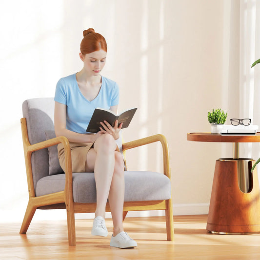 Velvet Armchair, Retro Accent Chair with Wood Legs, Grey Accent Chairs Grey at Gallery Canada
