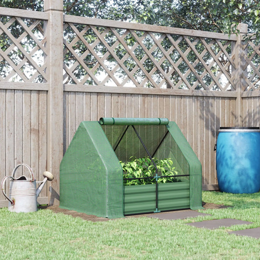 Steel Outdoor Raised Garden Bed, Greenhouse Cover, Roll Up Door, 50"x37.4"x36.2", Green Mini Greenhouses Green at Gallery Canada