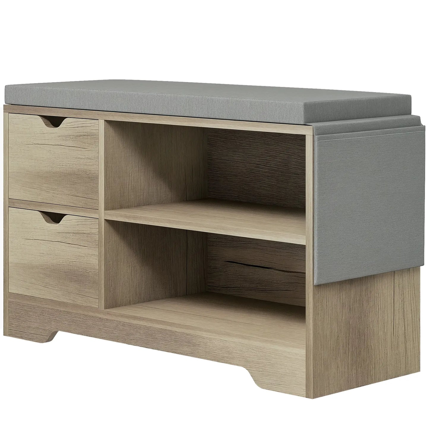 Upholstered Shoe Storage Bench With Seat, Drawer, Open Shelves, Grey Shoe Storage Cabinets & Racks at Gallery Canada