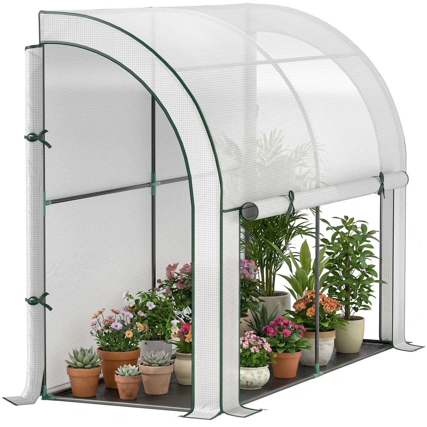 Walk-In Lean-To Greenhouse, 7' x 3' x 5', Zipper Roll-Up Doors, White Walk In Greenhouses at Gallery Canada