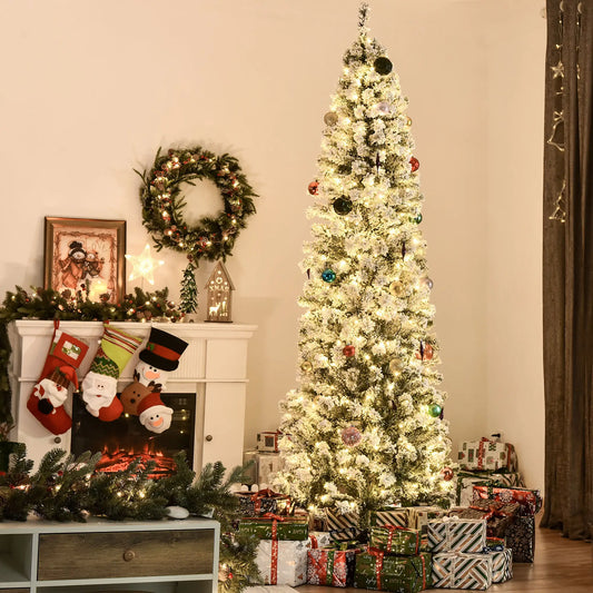 7.5 Feet Prelit Snow Flocked Christmas Tree, Warm White LED, Green, White Pre Lit Christmas Trees Green, White at Gallery Canada