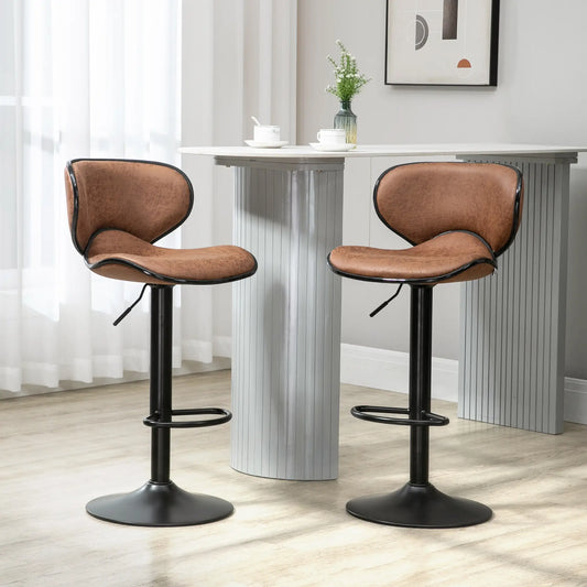 Vintage Set of 2 Adjustable Bar Stools, Swivel Seat, Brown Bar Stools Brown at Gallery Canada