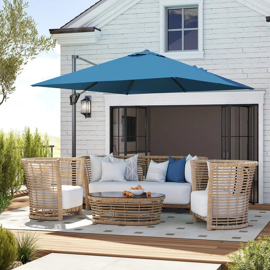 8'x8' Square Patio Hanging Offset Umbrella, Outdoor Cantilever, Navy Blue Offset Cantilever Umbrellas Navy Blue at Gallery Canada