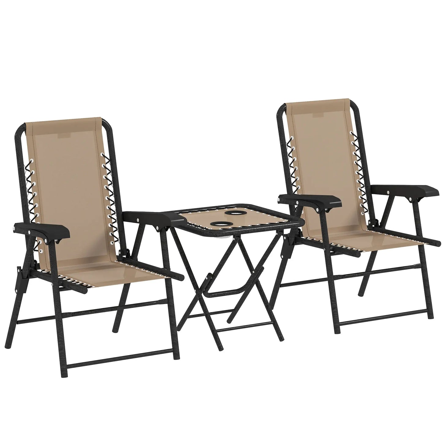 3 Piece Patio Bistro Set, Metal Outdoor Folding Table And Chairs, Khaki Bistro Sets at Gallery Canada