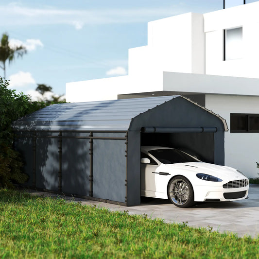12' x 20' Metal Carport, Heavy Duty Garage Shelter, Dark Grey Car Shelters Dark Grey at Gallery Canada
