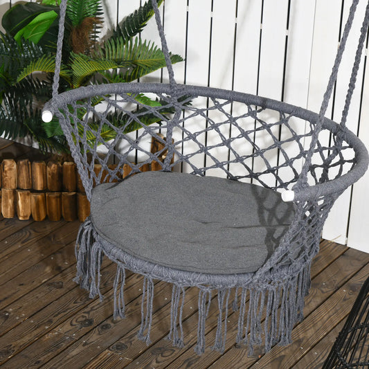 Hanging Hammock Chair, Cotton Rope with Metal Frame, Large, Dark Grey Hammock Swings Dark Grey at Gallery Canada