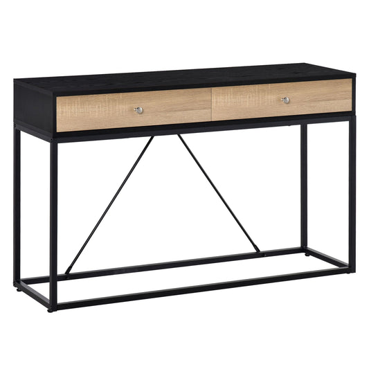 Console Table, Hallway Table with 2 Drawers, Steel Frame Sofa Table for Entrance and Living Room, Black - Gallery Canada