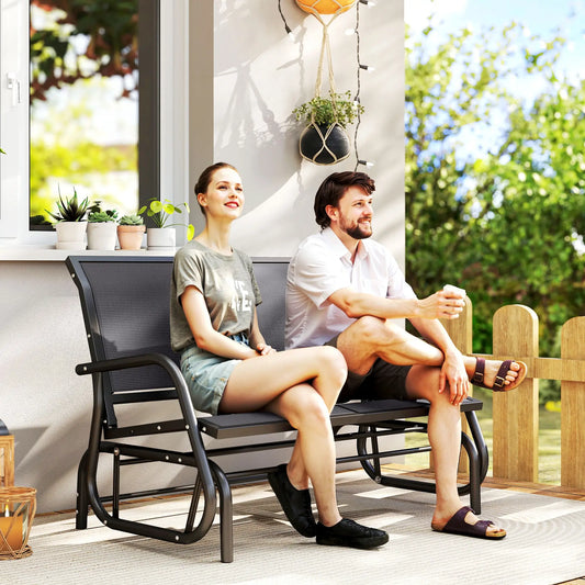 Double Glider Steel Sling Fabric Swing Chair, Heavy-Duty, Grey Outdoor Gliders Grey Fabric, Dark Grey Frame at Gallery Canada