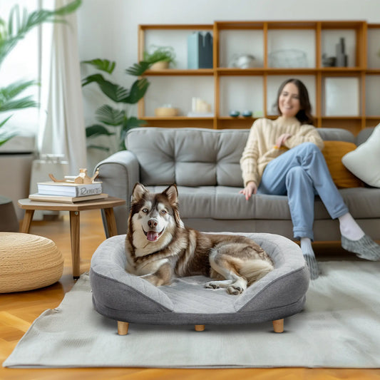 Pet Sofa Bed for Large Dogs, Removable Washable Cover, Anti-Slip Pads, Grey Dog Sofas Grey at Gallery Canada