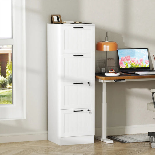 4 Drawer Filing Cabinet with Lock, Office Storage, A4 Letter Size, White Office Cabinets & Cupboards White at Gallery Canada