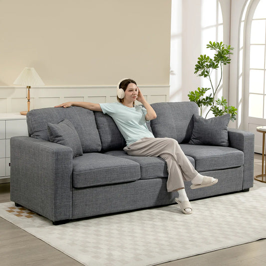 Modern Upholstered 3 Seater Sofa, Deep Seat, Dark Grey 3-Seater Sofas Dark Grey at Gallery Canada