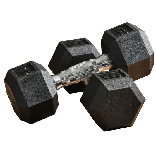 Set of 2 Hex Dumbbell Weights, Rubber Lift Weights for Strength Training, 15 Lbs./Single, Black - Gallery Canada