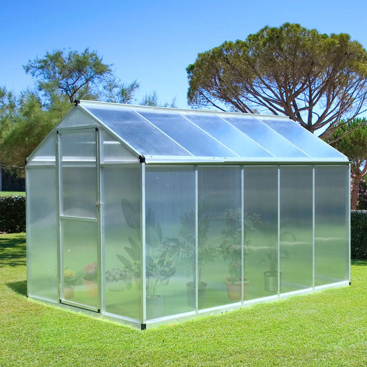 6' x 10' x 6.4' Walk-In Greenhouse, Polycarbonate Panels, Silver Walk In Greenhouses Transparent Sheets, Silver Frame at Gallery Canada