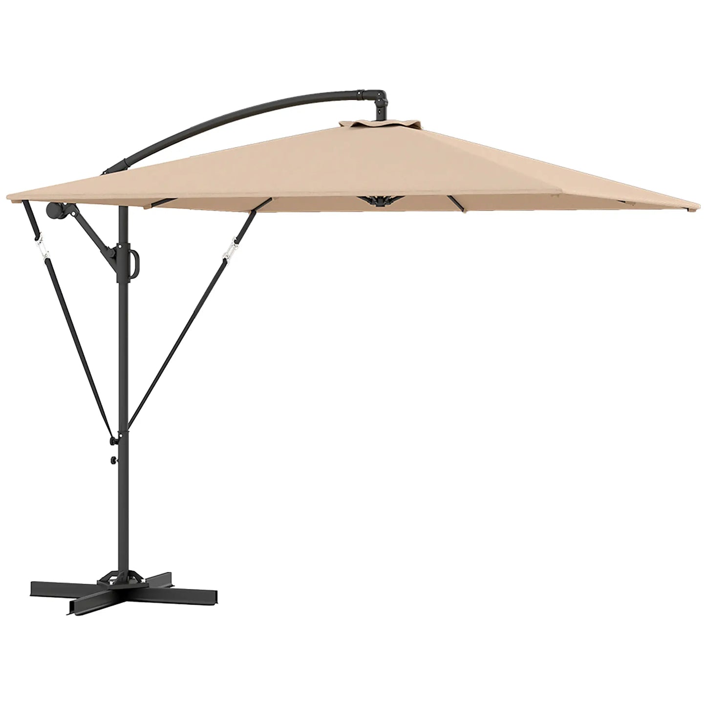 Patio Offset Umbrella, UPF 50+ UV Protection, Crank Parasol With Base, Khaki Offset Cantilever Umbrellas at Gallery Canada