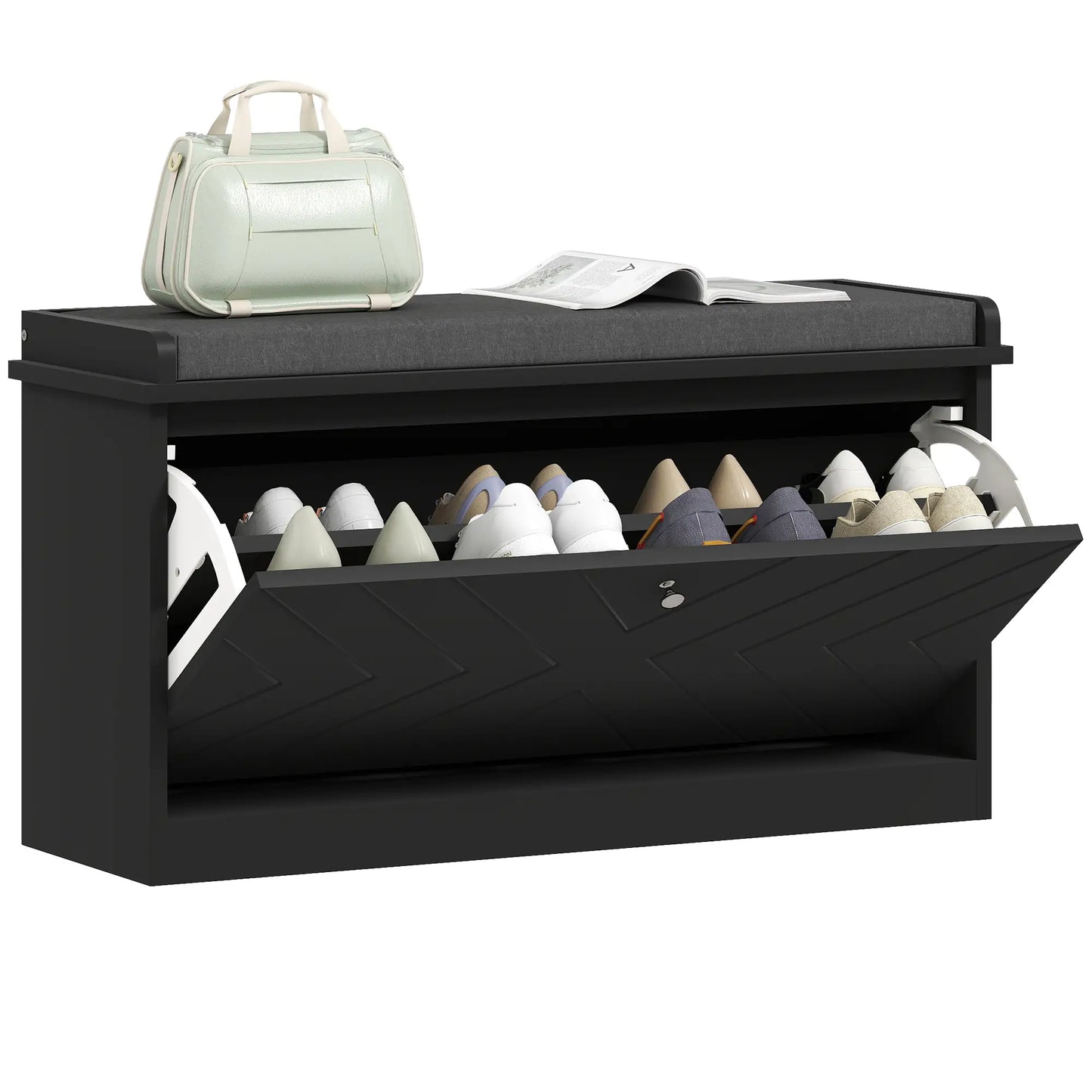 Shoe Storage Bench with Seat, Flip Drawer, Adjustable Shelf, Holds 8 Pairs Shoe Storage Cabinets & Racks at Gallery Canada