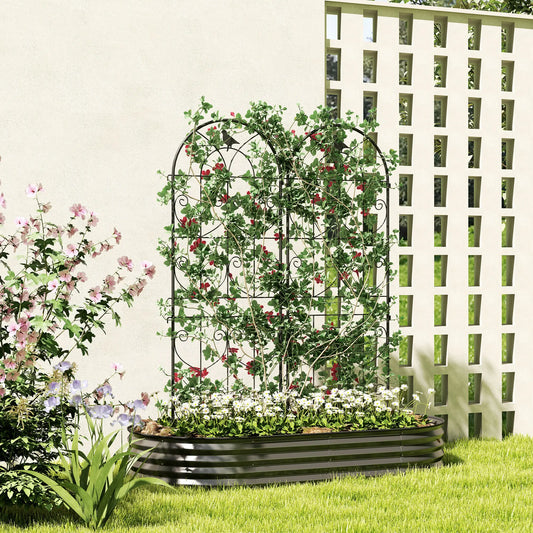 Metal Garden Trellis Set, Bird Design, 150 x 50 cm, Black Plant Stands Black at Gallery Canada