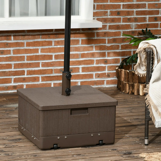 3-in-1 Outdoor Umbrella Base with Wheels, Side Table, Planter Box, 175lbs, Brown Umbrella Bases Brown at Gallery Canada