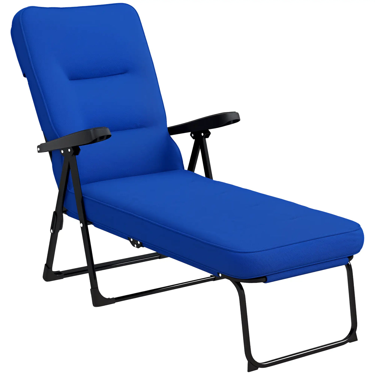Outdoor Lounge Chair with Padded Cushion, Folding Reclining, Blue