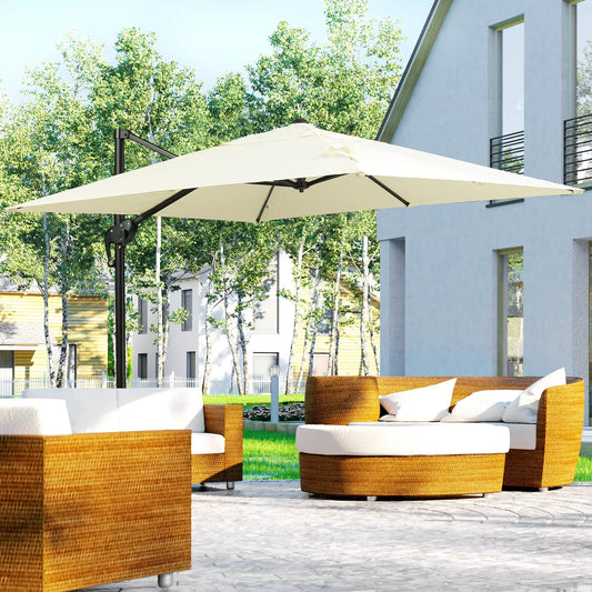 8'x8' Square Patio Umbrella, Outdoor Cantilever Parasol, Cream White Offset Cantilever Umbrellas Cream at Gallery Canada
