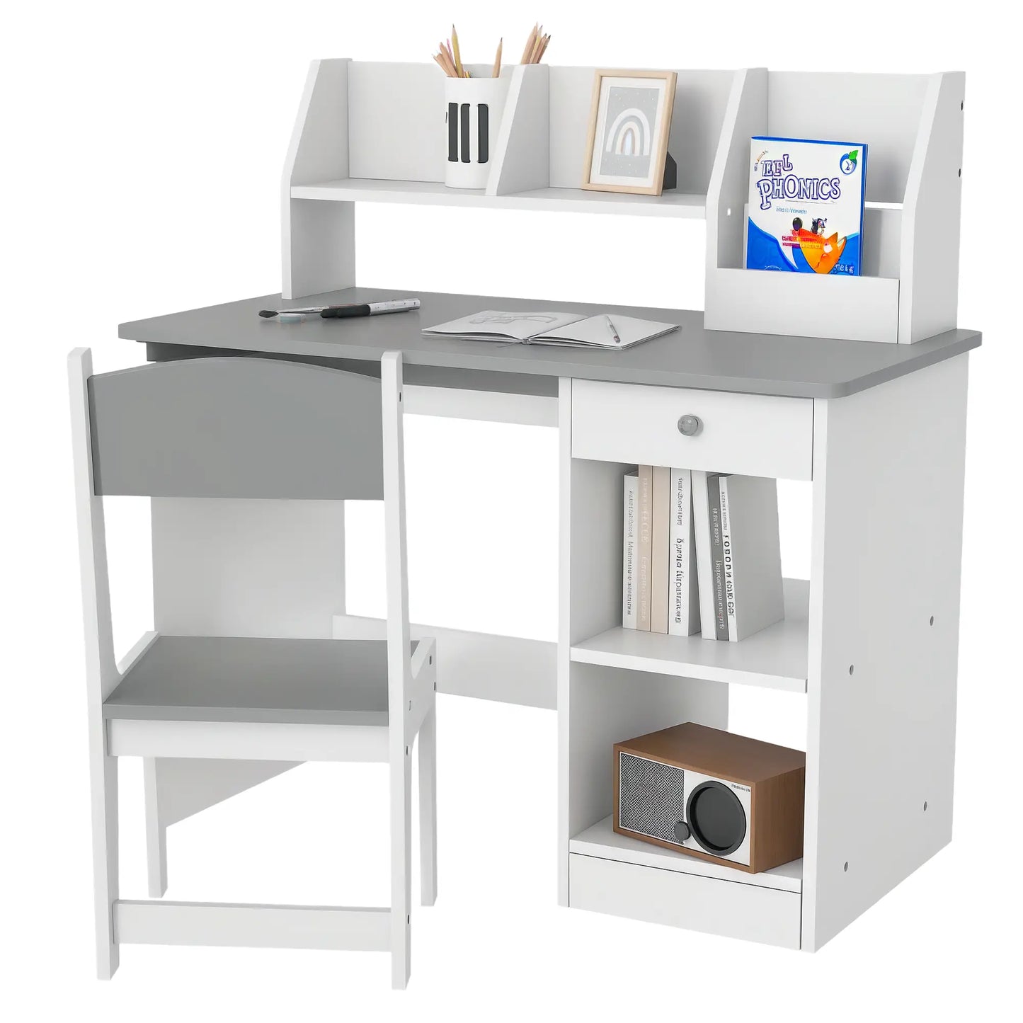 Kids Desk and Chair Set, Study Table for 5-8 Year Old, Grey Kids Desk Sets at Gallery Canada