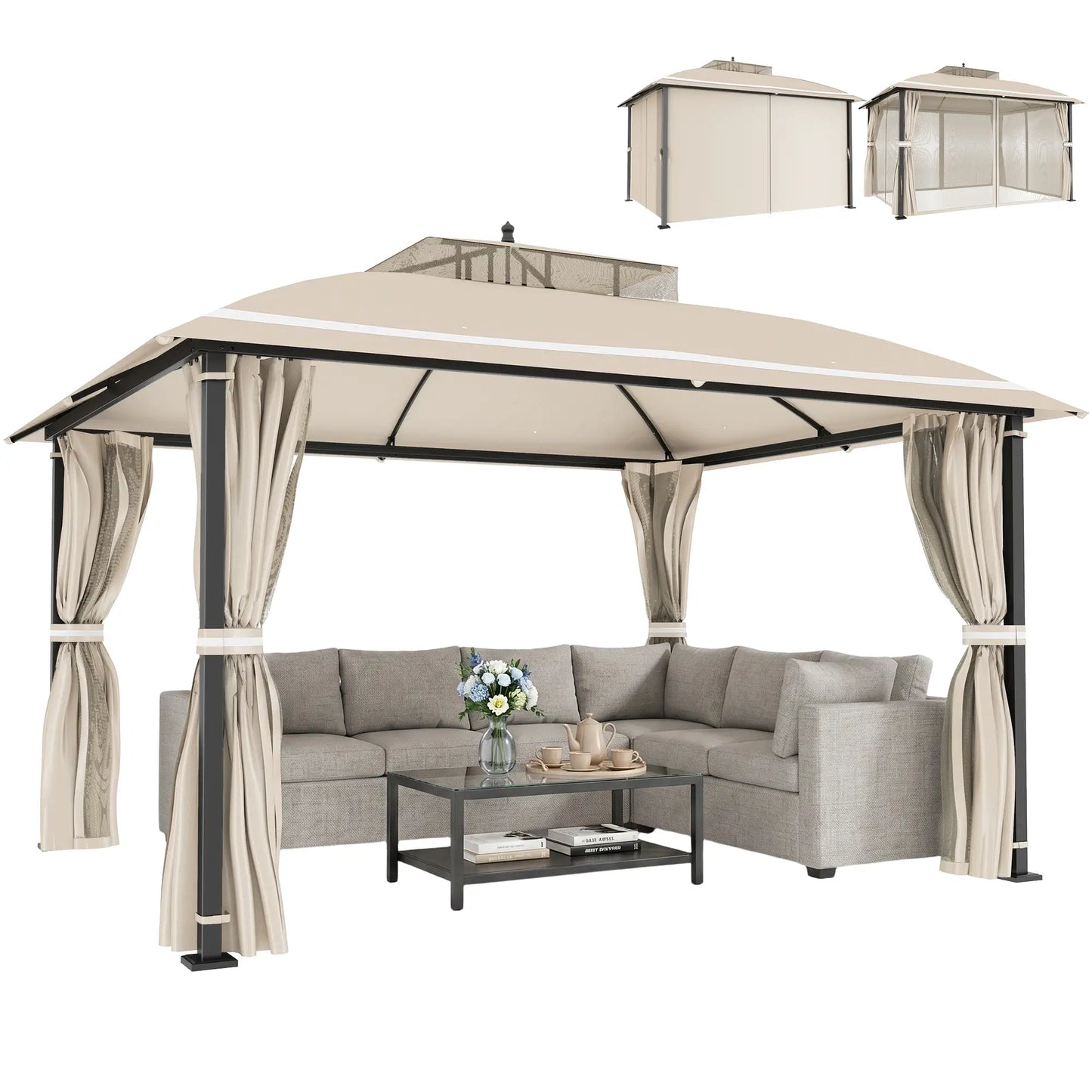 10' x 12' Outdoor Gazebo, Double Roof with Netting, Curtains Gazebos at Gallery Canada