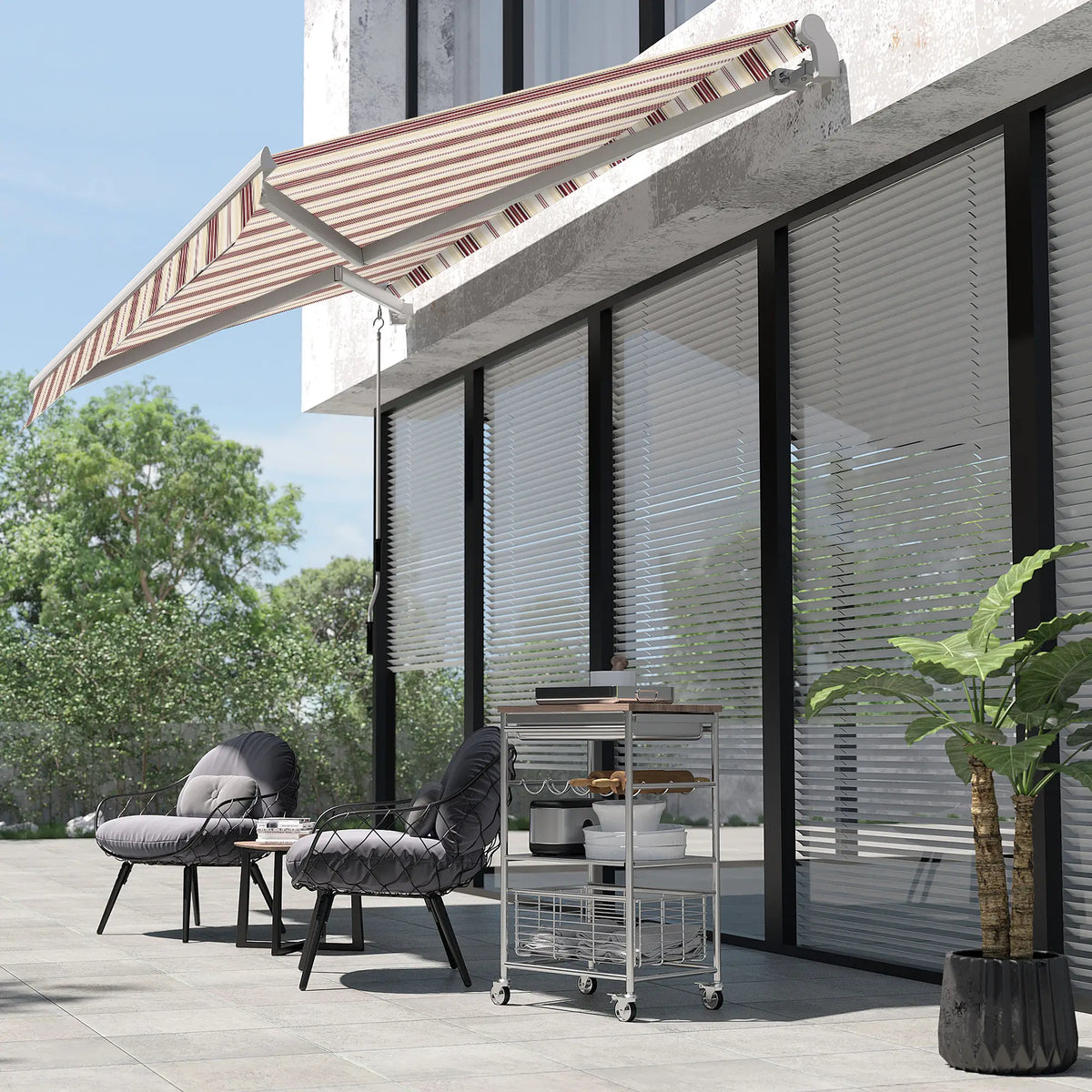 10' X 8' Manual Retractable Awning, Aluminum Frame, Red Stripe, Red Stripe Deck Awnings at Gallery Canada