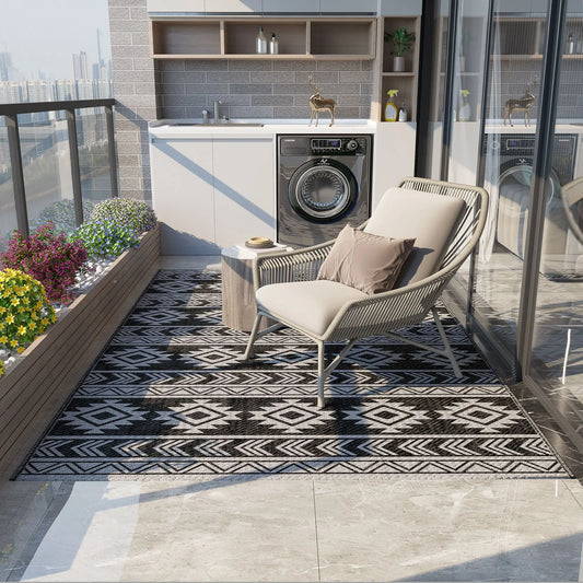 Reversible Outdoor RV Rug, Patio Mat, 6' x 9', Black & Grey Garden Decor Black and Grey at Gallery Canada