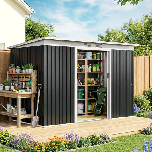 9x4 Outdoor Storage Shed, Galvanized Steel, Dark Grey Sheds Grey at Gallery Canada