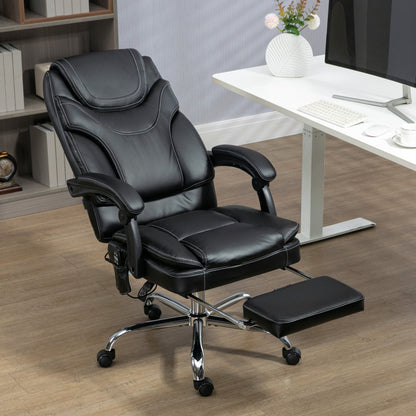6 Point Vibration Massage Office Chair, PU Leather Heated Reclining Computer Chair with Footrest, Black at Gallery Canada