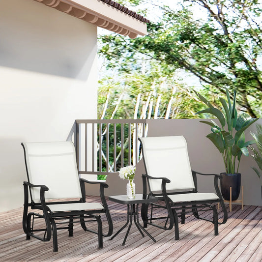3PCs Gliding Rocking Chair, Bistro Tea Table Set, White Cream Outdoor Gliders Brown, Cream White, Black at Gallery Canada