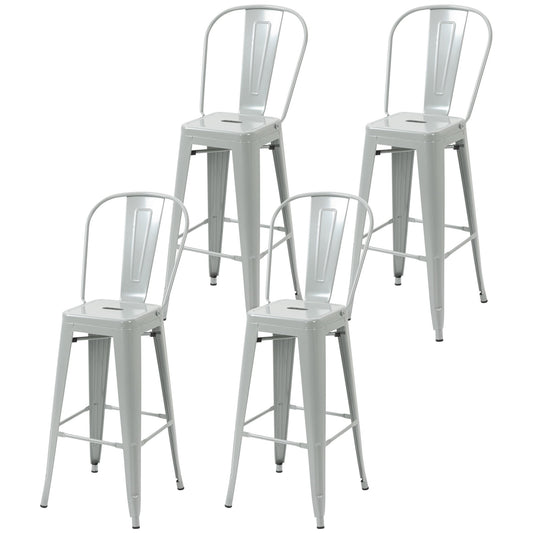 Set of 4 Bar Stools Kitchen Industrial Breakfast Bistro Cafe Metal Frame Silver Grey at Gallery Canada