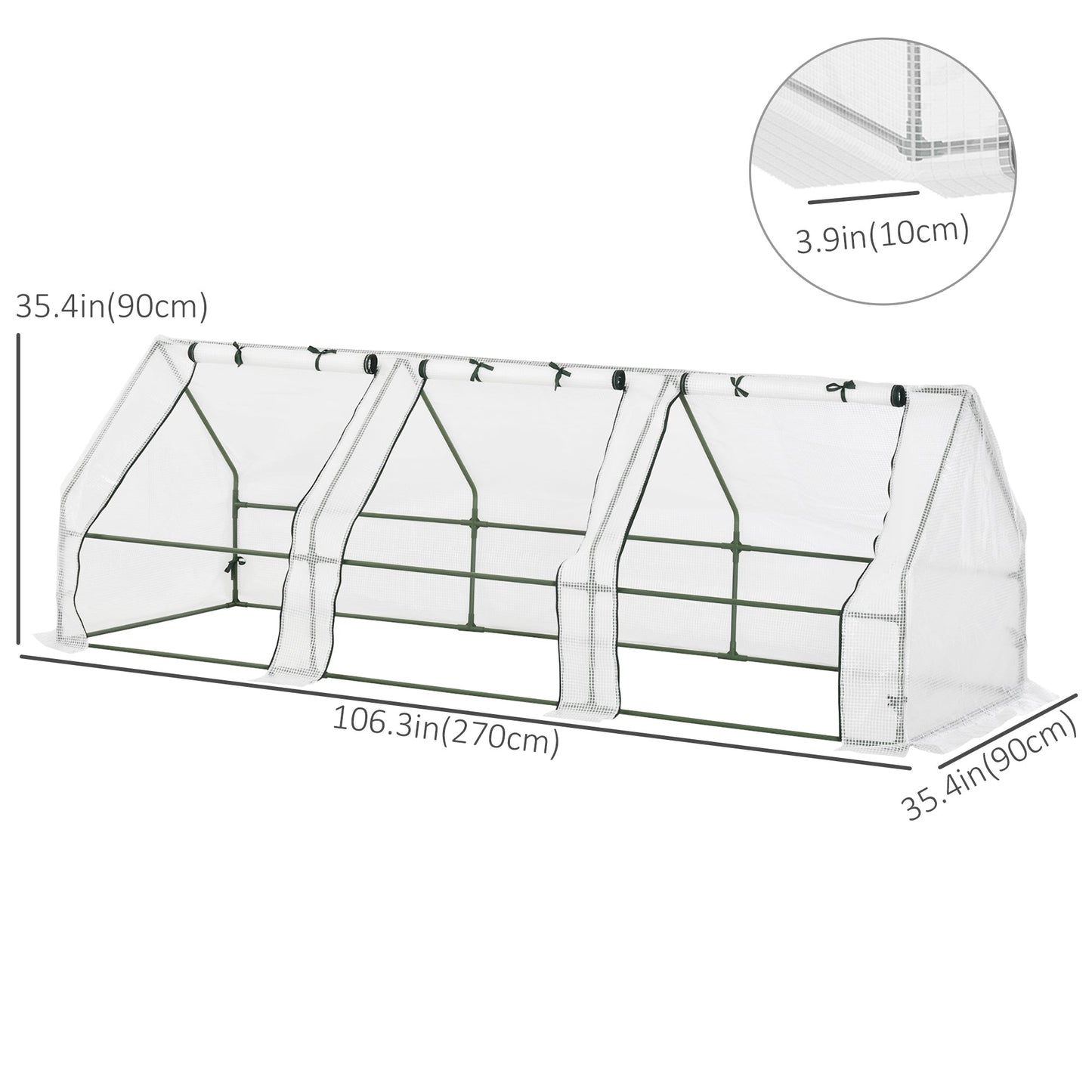 9' x 3' x 3' Outdoor Mini Greenhouse, Portable Tunnel Greenhouse with Large Zipper Doors and PE Cover for Garden, White at Gallery Canada